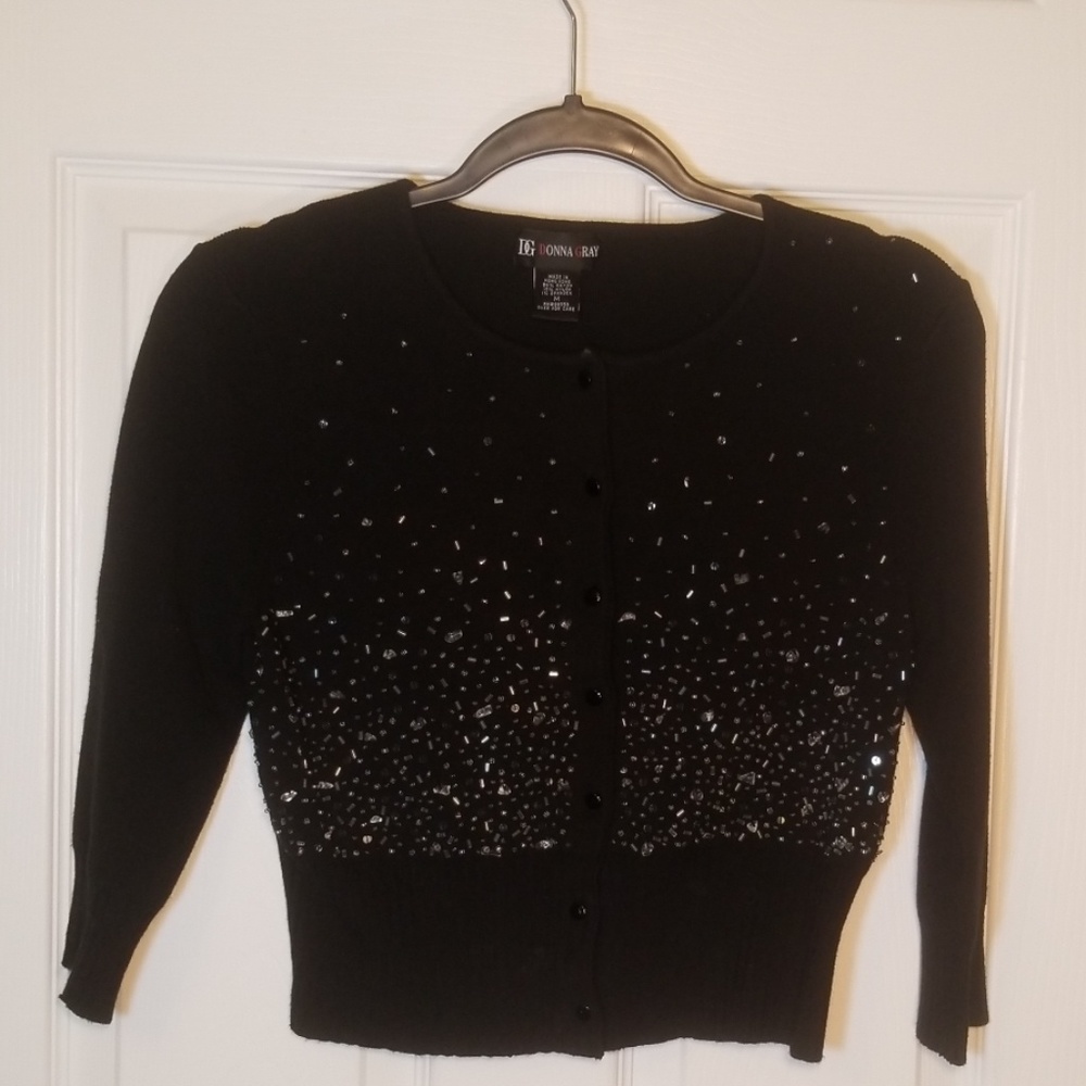 Donna Gray, size M. Black sweater w/crystal pieces
